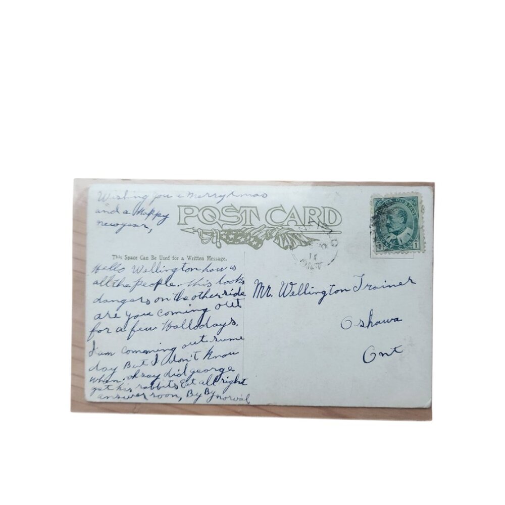 ANTIQUE 1900s Canadian‎ Postcard with King Edward VII 1¢ Green Stamp Posted
